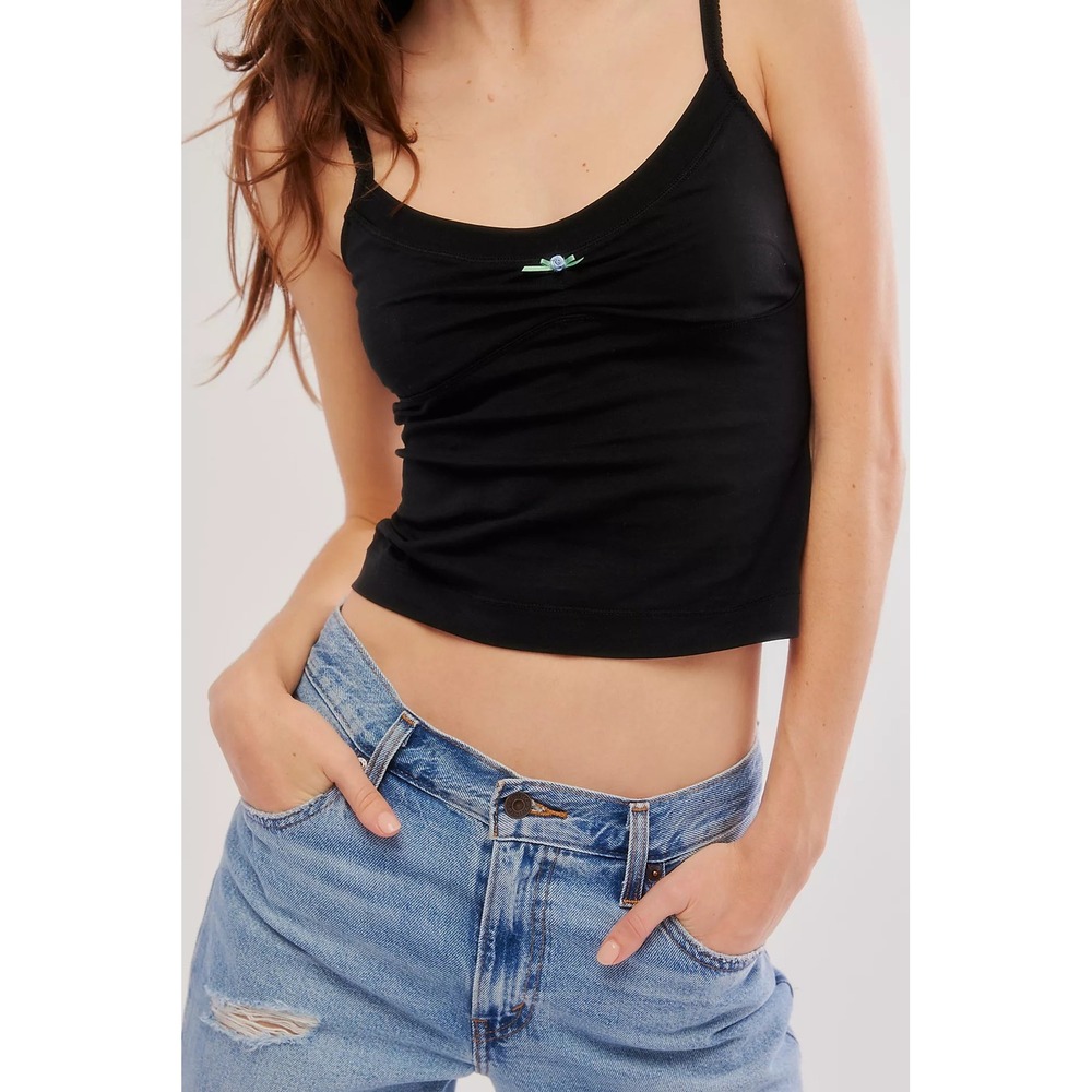 Free People Intimately Black Rosette Bow Cami Tank Top Size S